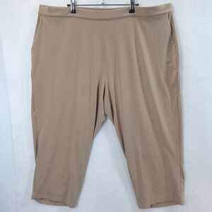 Susan Graver Cropped Liquid Knit Pants Tan Women 2X Minimalist Office Travel